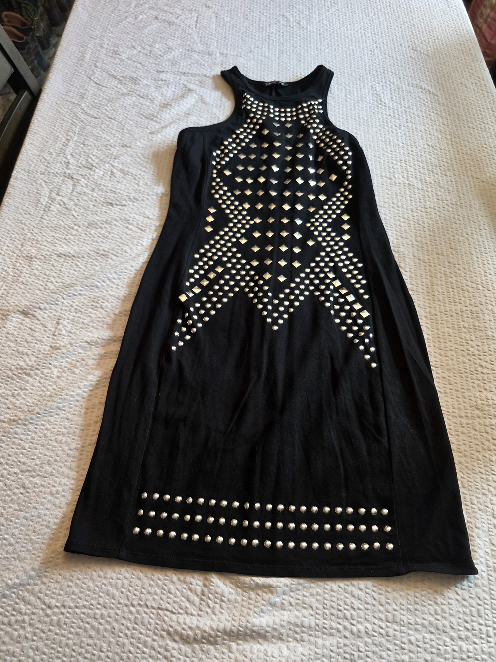 Express Black Mini Dress with Gold Studs M
